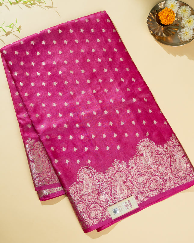Magenta Pure Kosa Silk Saree with Golden Zari Weaving with blouse (Silk Mark provided)