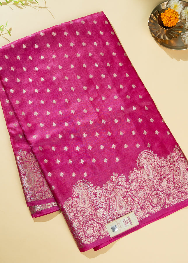 Magenta Pure Kosa Silk Saree with Golden Zari Weaving with blouse (Silk Mark provided)