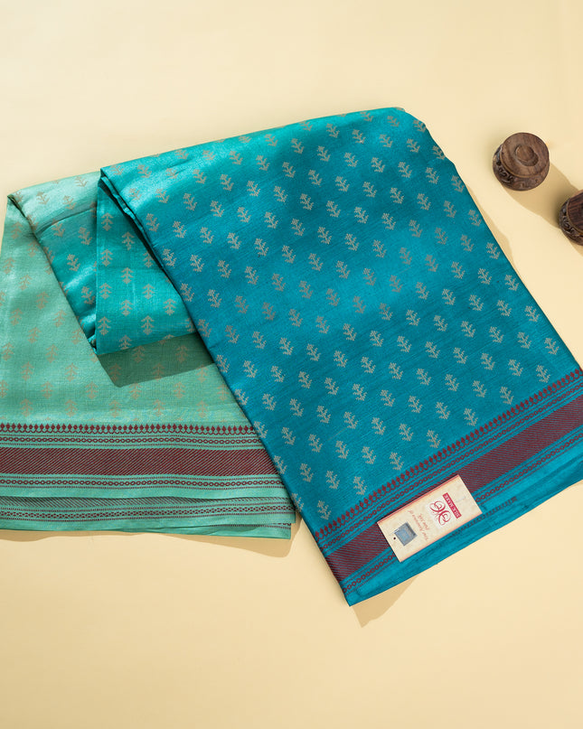 Three Shaded Teal Kosa Silk Saree with Tiny Buti Motifs with Blouse (Silk Mark Provided)