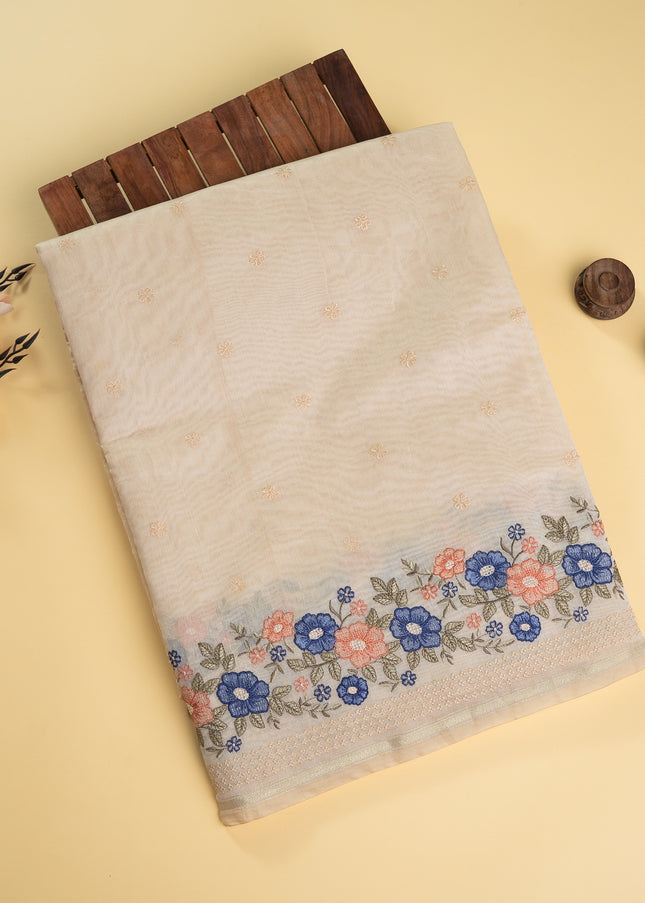 Machine Embroidery Chanderi Saree with Blouse