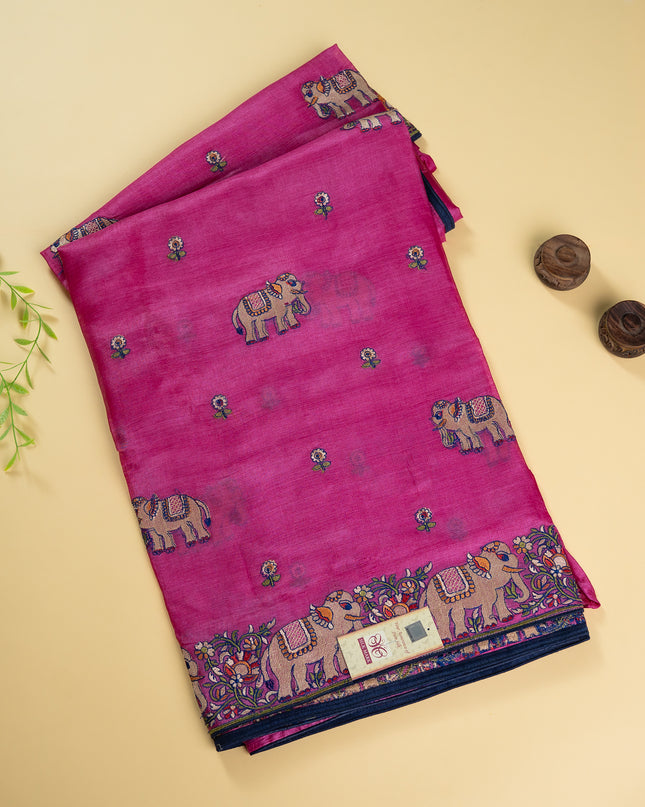 Pure Kosa Silk Magenta Saree with Machine Embroidery (Silk Mark Certified)