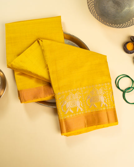 Yellow Mix Kosa Silk Saree with Traditional Elephant Motif Border with blouse