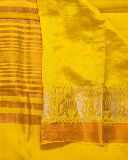 Yellow Mix Kosa Silk Saree with Traditional Elephant Motif Border with blouse