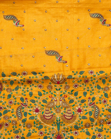 Pure Kosa Silk Saree with All Over Machine Embroidery with blouse (Silk Mark Certified)