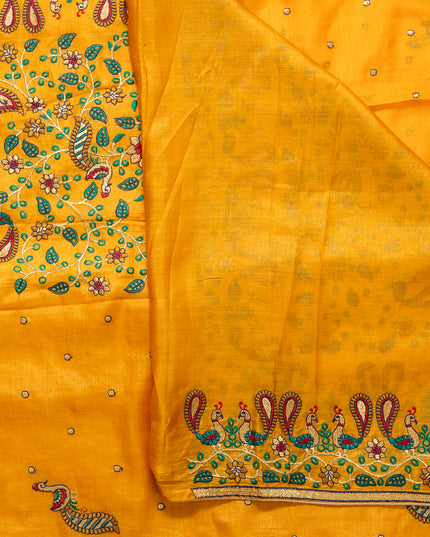 Pure Kosa Silk Saree with All Over Machine Embroidery with blouse (Silk Mark Certified)
