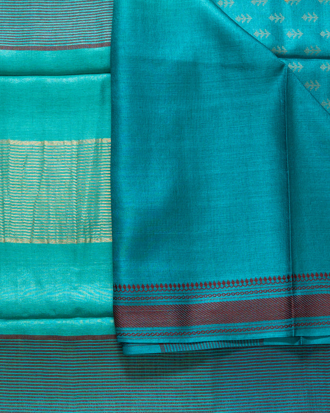 Three Shaded Teal Kosa Silk Saree with Tiny Buti Motifs with Blouse (Silk Mark Provided)