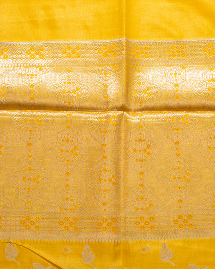 Yellow Pure Kosa Silk Saree with Golden Zari Weaving with blouse (Silk Mark provided)