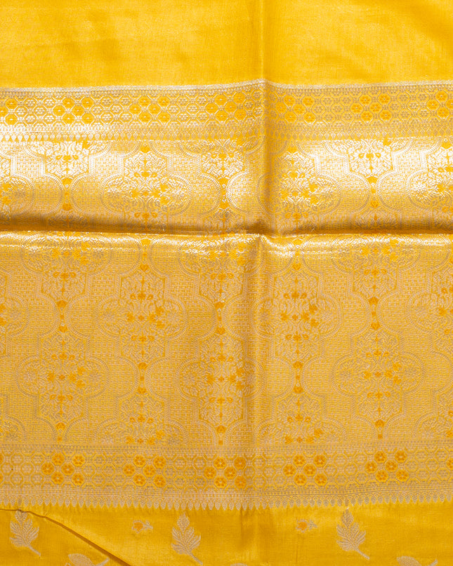 Yellow Pure Kosa Silk Saree with Golden Zari Weaving with blouse (Silk Mark provided)