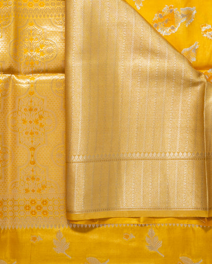 Yellow Pure Kosa Silk Saree with Golden Zari Weaving with blouse (Silk Mark provided)