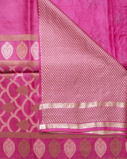 Pink Pure Kosa Silk Saree Tribal Machine Embroidery with blouse (Silk Mark provided)