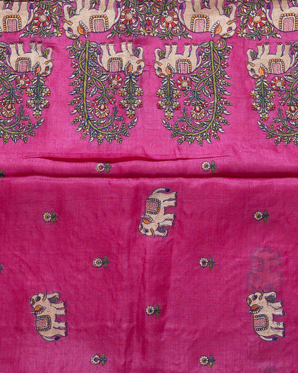 Pure Kosa Silk Magenta Saree with Machine Embroidery (Silk Mark Certified)