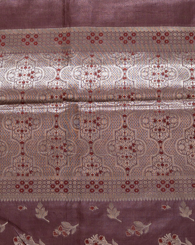 Maroon Pure Kosa Silk Saree with Golden Zari Weaving with blouse (Silk Mark provided)