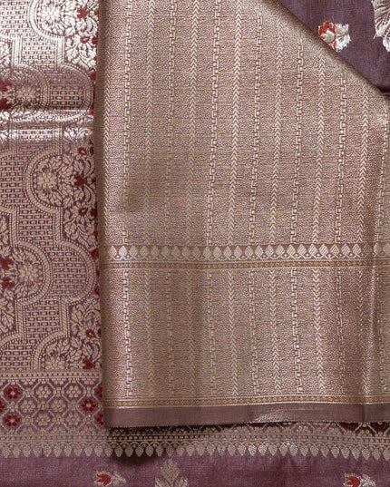 Maroon Pure Kosa Silk Saree with Golden Zari Weaving with blouse (Silk Mark provided)