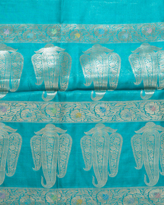 Turquoise Blue Pure Kosa Silk Saree with Golden Zari Weaving with blouse (Silk Mark provided)