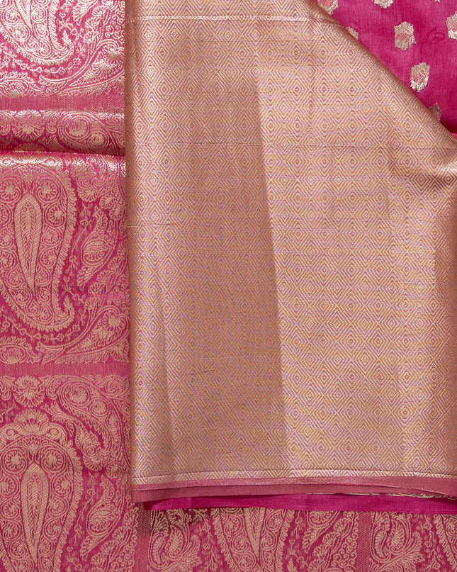Magenta Pure Kosa Silk Saree with Golden Zari Weaving with blouse (Silk Mark provided)