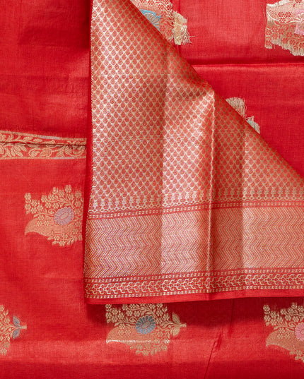 Red Pure Kosa Silk Saree with Golden Zari Weaving with blouse (Silk Mark provided)