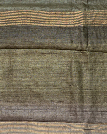 Mustard Yellow Pure Kosa Silk All Over Machine-Embroidery with Contrast Pallu & blouse (Silk Mark provided)