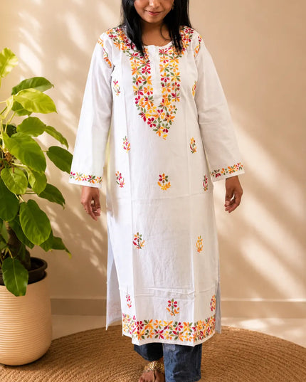 White Handcrafted Cotton Chikankari Kurti