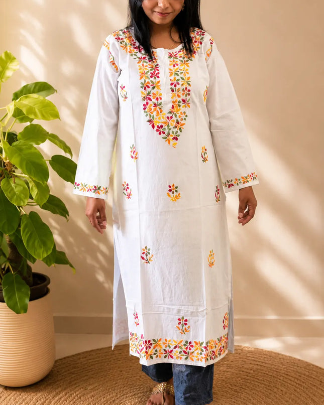 White Handcrafted Cotton Chikankari Kurti
