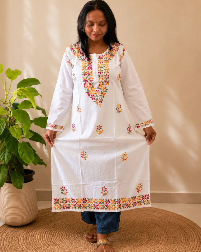 White Handcrafted Cotton Chikankari Kurti