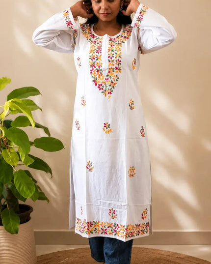 White Handcrafted Cotton Chikankari Kurti