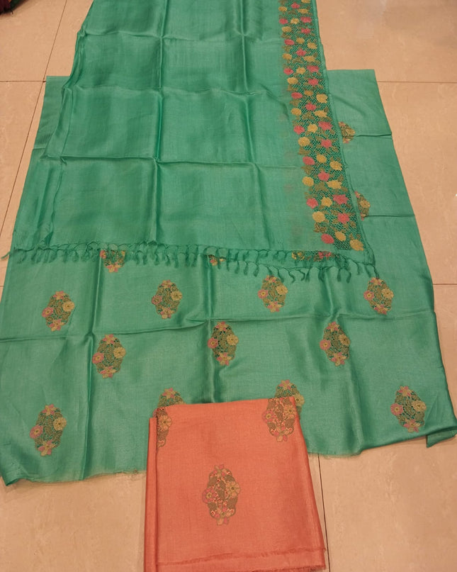 Pure Kosa Silk Embroidered Kurti & Dupatta Set | Premium Ethnic Dress Material