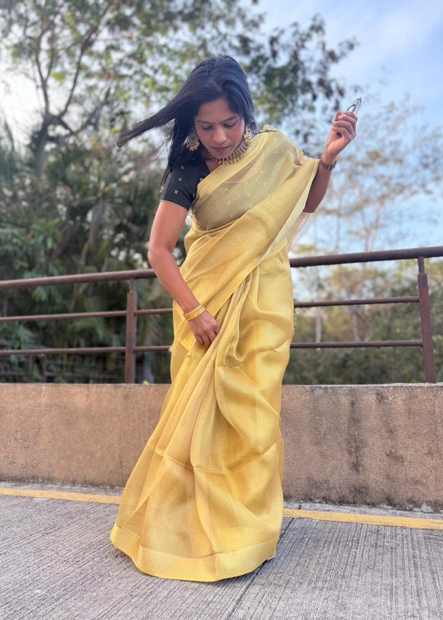 Golden Tissue Tussar Silk Saree with Blouse