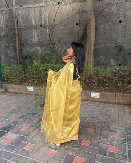 Golden Tissue Tussar Silk Saree with Blouse