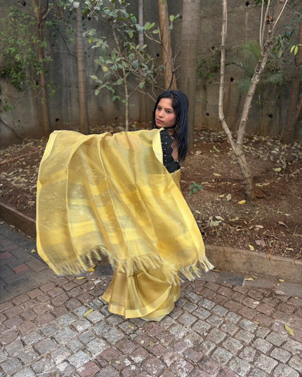 Golden Tissue Tussar Silk Saree with Blouse