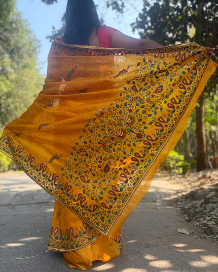 Pure Kosa Silk Saree with All Over Machine Embroidery with blouse (Silk Mark Certified)