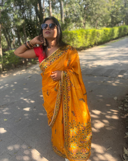 Pure Kosa Silk Saree with All Over Machine Embroidery with blouse (Silk Mark Certified)