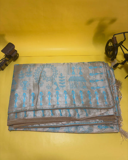 Orange Mix Kosa Silk Tribal Embroidery All Over Saree with Blouse