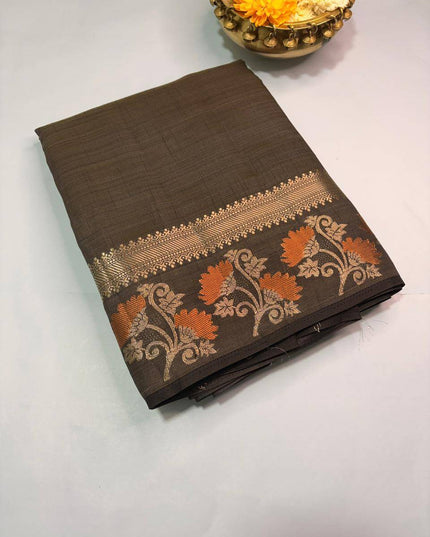 Black Kosa Silk Blend Saree With Floral Border - Kanishk Silk