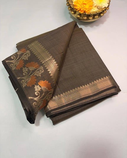 Black Kosa Silk Blend Saree With Floral Border - Kanishk Silk