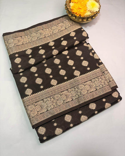 Black Kosa Silk Blend Saree With Floral Buti And Rich Woven Border - Kanishk Silk