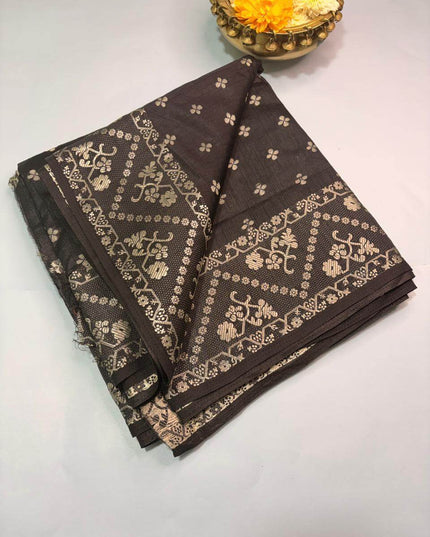 Black Mix Kosa Silk Saree with Gold Zari Motifs & Rich Pallu - Kanishk Silk