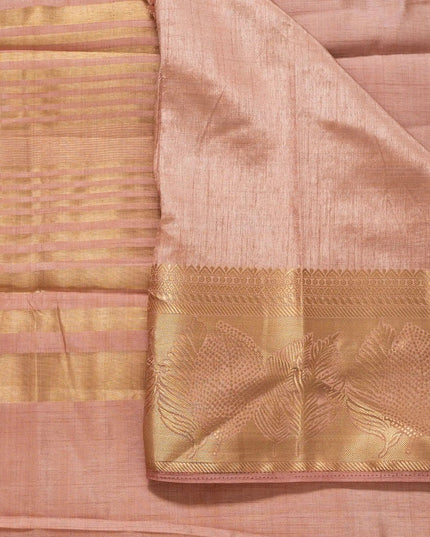 Dusty Rose Kosa Silk Saree With Woven Floral Border - Kanishk Silk