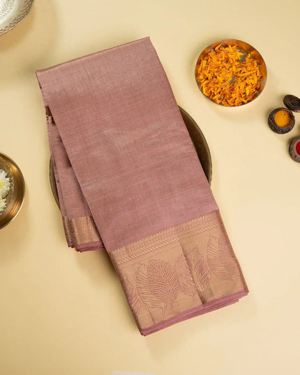 Dusty Rose Kosa Silk Saree With Woven Floral Border - Kanishk Silk