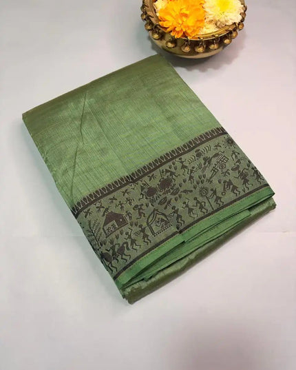 Golden Beige Warli Art Mix Kosa Silk Saree - Kanishk Silk