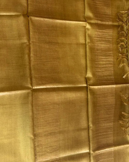 Golden Pure Kosa Silk Saree with Zigzag Print & Tussar Zari Border with Blouse (Silk Mark Certified) - Kanishk Silk