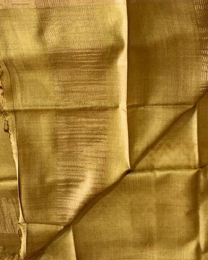 Golden Pure Kosa Silk Saree with Zigzag Print & Tussar Zari Border with Blouse (Silk Mark Certified) - Kanishk Silk