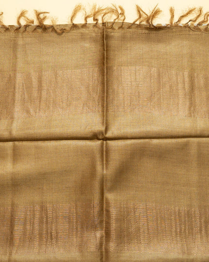 Golden Pure Kosa Zigzag Printed & Tussar Zari Border Saree (Silk Mark certified) - Kanishk Silk