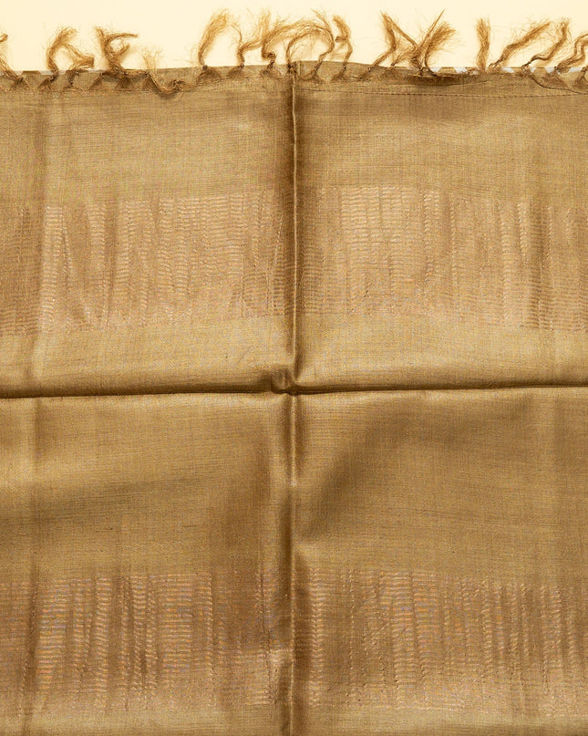Golden Pure Kosa Zigzag Printed & Tussar Zari Border Saree (Silk Mark certified) - Kanishk Silk