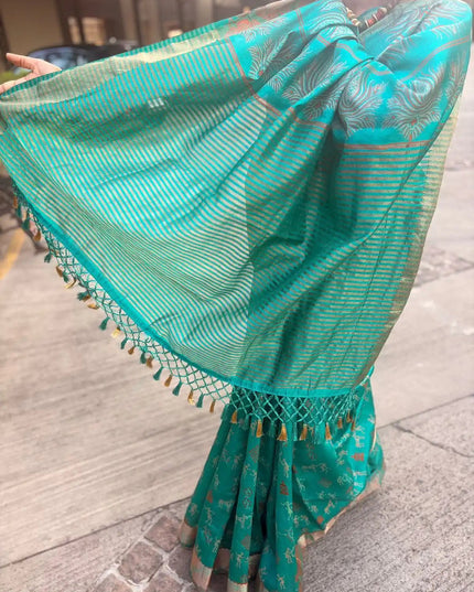Green Kosa Silk Blend Saree With Zari Border - Kanishk Silk