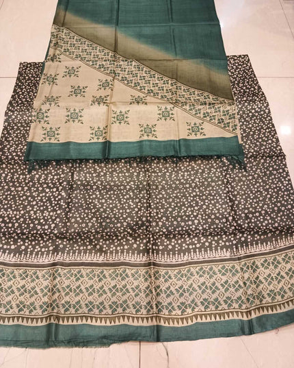 Green Pure Kosa Silk Kurti & Dupatta Set With Printed Motifs - Kanishk Silk
