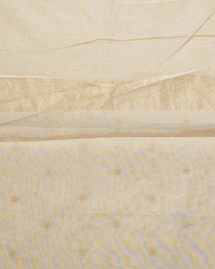 Ivory Kosa Silk Saree With Embroidered Floral Border - Kanishk Silk