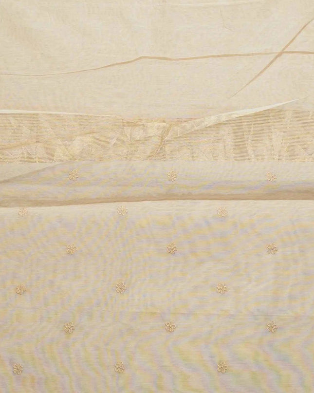 Ivory Kosa Silk Saree With Embroidered Floral Border - Kanishk Silk