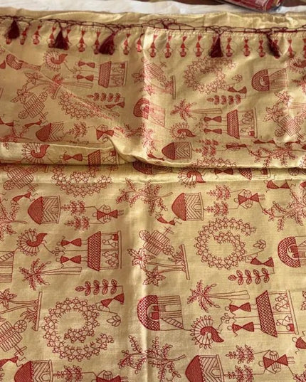 Light Golden Kosa Silk Blend Saree With Tribal Art Print with Blouse - Kanishk Silk
