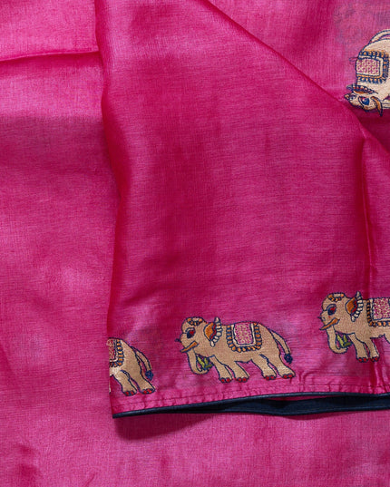 Magenta Kosa Silk Saree With Elephant Motif Border (Silk Mark Certified) - Kanishk Silk