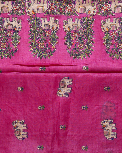 Magenta Kosa Silk Saree With Elephant Motif Border (Silk Mark Certified) - Kanishk Silk